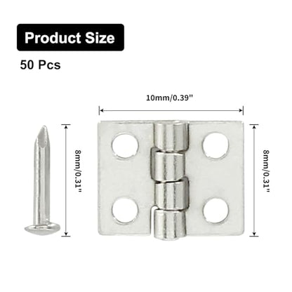 Murtenze 50PCS Silver Mini Brass Hinges, 10 x 8mm