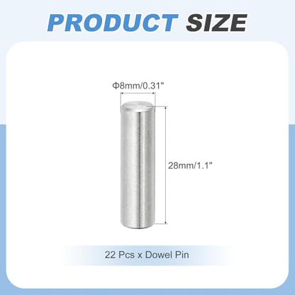 MECCANIXITY 22Pcs Dowel Pin 8mm x 28mm Shelf Support Pin 304 Stainless Steel Shelf Pegs for Shelves Cabinets Furniture Nickel Plated, Silver Tone - size: 8mm x 28mm