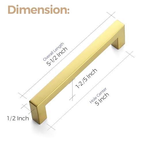Ravinte Brushed Brass Square Cabinet Handles Drawer Pulls,5 Inch,5 Pack - color: Brushed Brass