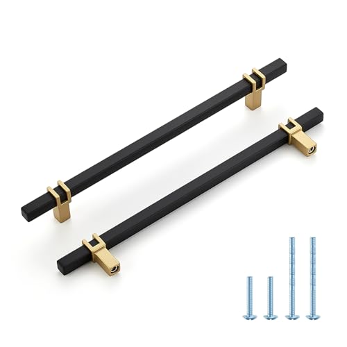 HOME EDIT 25 Pack 7-1/2 inch Cabinet Handles, Kitchen Cabinet Handles Matte Black and Gold Drawer Pulls Zinc Alloy Square Bar Kitchen Pulls - color: Black and Gold, size: 7-1/2 Inch Hole Center