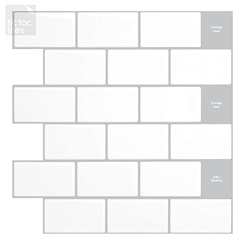 Tic Tac Tiles Peel & Stick Subway Tile Backsplash, White, 10 Sheets - color: Mono White