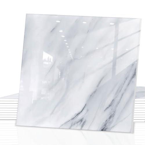 Peel and Stick Backsplash Tile,10pc Waterproof Marble Wall Panels - color: White and Grey