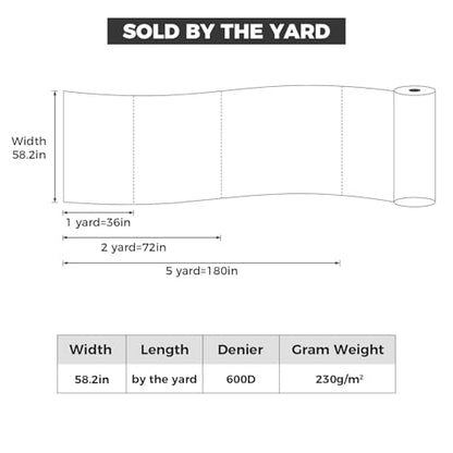 Waterproof Canvas Fabric by The Yard 600D Upholstery Fabric 58x72inch Black - color: Black, size: Pre Cut 2 Yard