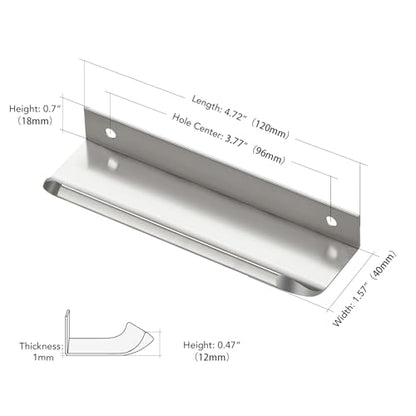 Brushed Nickel Cabinet Handles Finger Edge Pulls 4.75 Inch CC 10 Pack - color: Silver, size: 120mm/4.72" Overall Length