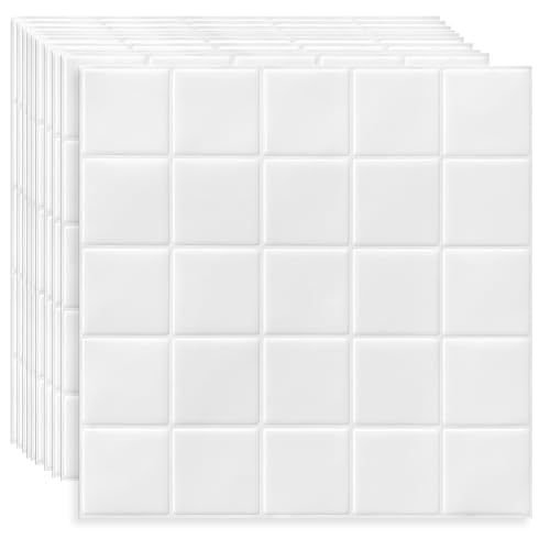 DEWOO White Peel and Stick Backsplash Self Adhesive Wall Tiles 10-Sheet - color: Plain White