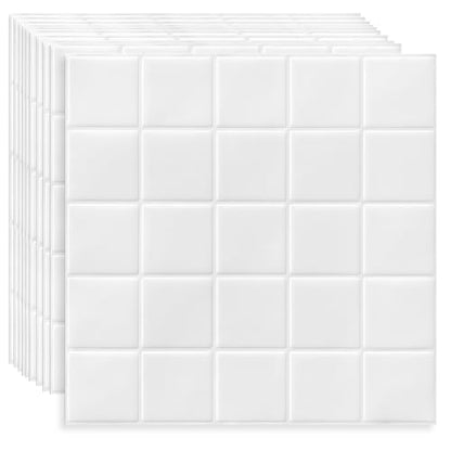 DEWOO White Peel and Stick Backsplash Self Adhesive Wall Tiles 10-Sheet - color: Plain White