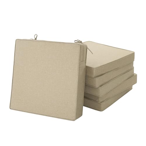 Outdoor Chair Cushions, Water-Resistant & Fade-Resistant, Patio Furniture Square Seat Replacement Chair Pads with Ties, Removable Cover, Non-Slip Bottom, Set of 6, 22 x 22 Inch, Natural - color: Natural, size: 22" x 22" 6 Pack