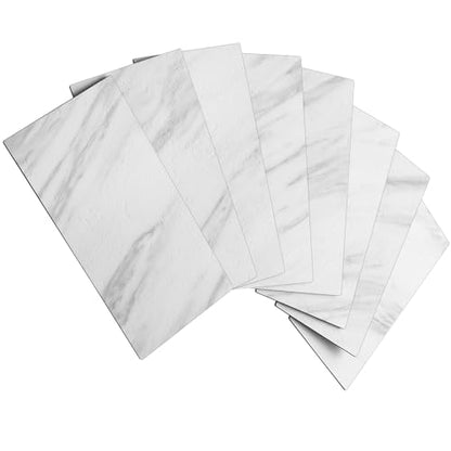 AULIGET 100-Piece White Marble Look Peel and Stick Backsplash Wall Tiles, 3" x 6" PVC Faux Stone Stick on Tile for Backsplash Kitchen, Bathroom, Laundry Room, Camper, Fireplace - color: White Marble