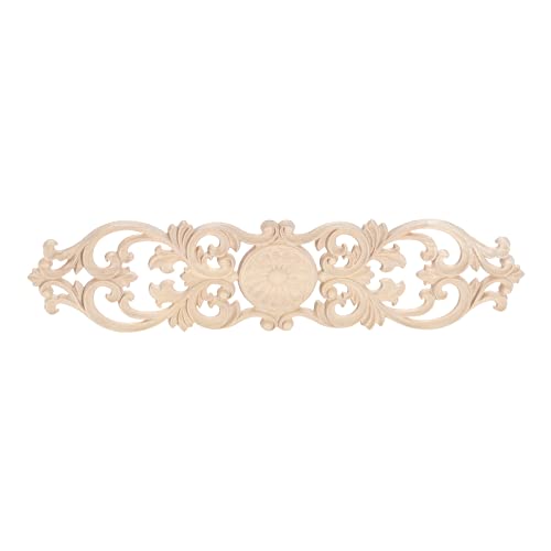 2Pcs Wood Onlays Appliques, Long Wooden Carved Center Carvings Decals - color: 2-Pack, size: 15.8" x 3.6"