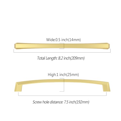 Asidrama 10 Pack 7.5 inch Brushed Gold Kitchen Cabinet Handles - color: Brushed Gold, size: 7.5" Hole Center(192mm)