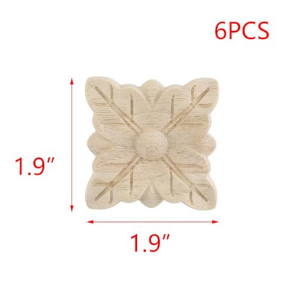 T Tulead Wood Carved Appliques, Square Leaf, 1.9"x1.9", 6PCS - style: Leaf, 1.9"x1.9", 6pcs