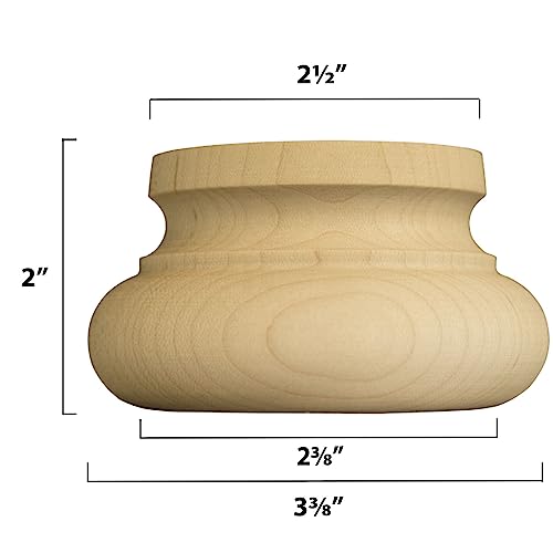 Osborne Squat Round Bun Foot in Soft Maple Wood (Set of Four), Unfinished Wooden Furniture Feet for Cabinets, Dressers, Couches, Sofas and More, Sanded and Ready to be Finished