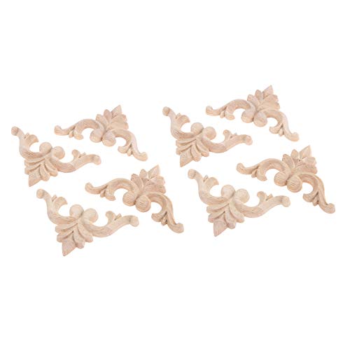 8Pcs Wood Carved Appliques Onlays Small Corner Carving Decals for Furniture - size: 6x6cm/2.36"x2.36"