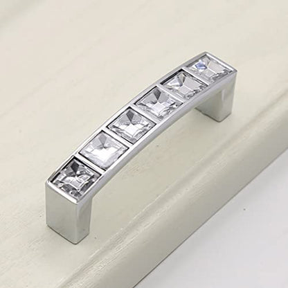 6Pcs U Shape Crystal Glass Drawer Pulls Knobs Handles,Modern Decorated Shiny Cabinet Konbs Zinc Alloy Pulls, for Cupboard Wardrobe Dresser Doors (2.5" Hole Distance, Silver, 6 Pack) - size: U-shaped 2.5" Hole Distance