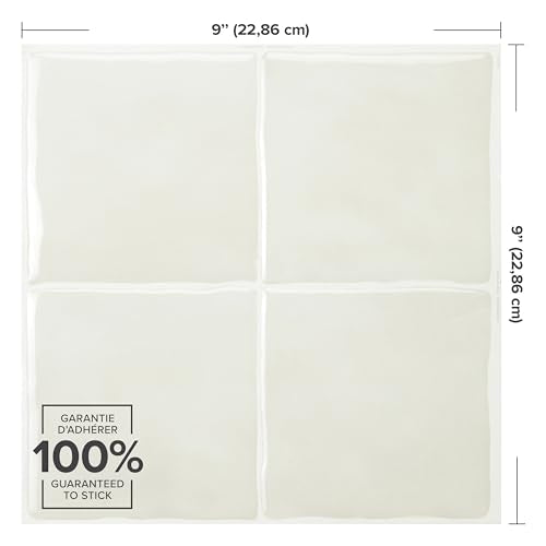 Smart Tiles Peel and stick backsplash, Zellige Chalk White, 9"x9" - color: Chalk White