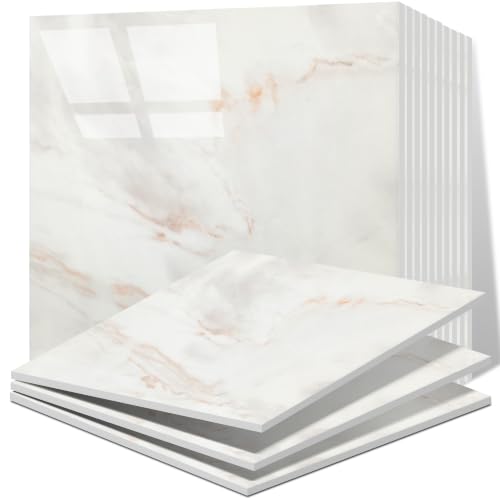 Vieshful 20pcs Peel and Stick Backsplash Tile，12"x12" Self Adhesive Marble Tile for Wall, PVC Waterproof Shower Wall Panels, Back Splash Stick on Tiles for Kitchen Bathroom Living Room - color: White+Yellow
