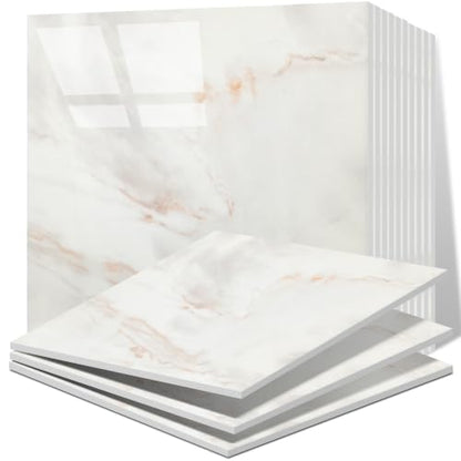Vieshful 20pcs Peel and Stick Backsplash Tile，12"x12" Self Adhesive Marble Tile for Wall, PVC Waterproof Shower Wall Panels, Back Splash Stick on Tiles for Kitchen Bathroom Living Room - color: White+Yellow