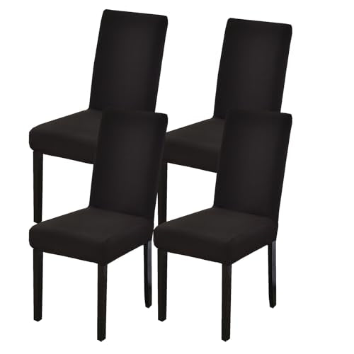 Dining Chair Covers Set of 4, Stretch Spandex Chair Slipcover, Black Chair Slipcovers, Washable Anti-Dust Chair Seat Cover for Kitchen Dining Room, Wedding Party - color: Black, size: 4Pcs