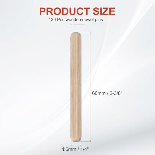 MECCANIXITY Wooden Dowel Pins 1/4" x 2-3/8" (6mm x 60mm) Straight Dowel Rods Wood Fluted Dowels Rods for Crafts Furniture DIY Hardwood Count 120 - size: 1/4" x 2-3/8"