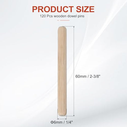 MECCANIXITY Wooden Dowel Pins 1/4" x 2-3/8" (6mm x 60mm) Straight Dowel Rods Wood Fluted Dowels Rods for Crafts Furniture DIY Hardwood Count 120 - size: 1/4" x 2-3/8"