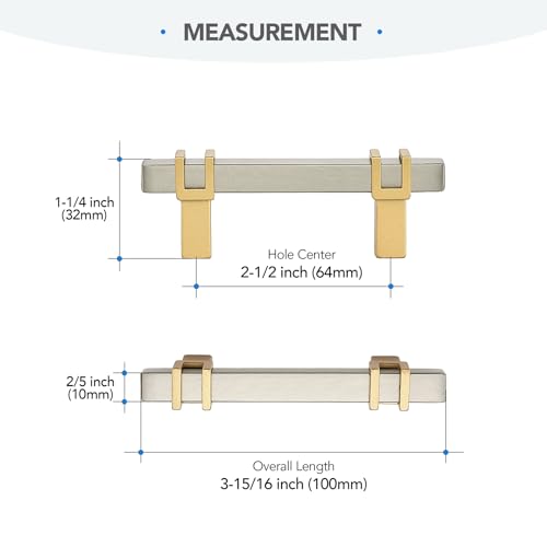 HOME EDIT 25 Pack 2-1/2 inch Cabinet Handles, Kitchen Cabinet Handles Brushed Nickel and Gold Drawer Pulls Zinc Alloy Square Bar Kitchen Pulls - color: Brushed Nickel and Gold, size: 2-1/2 Inch Hole Center