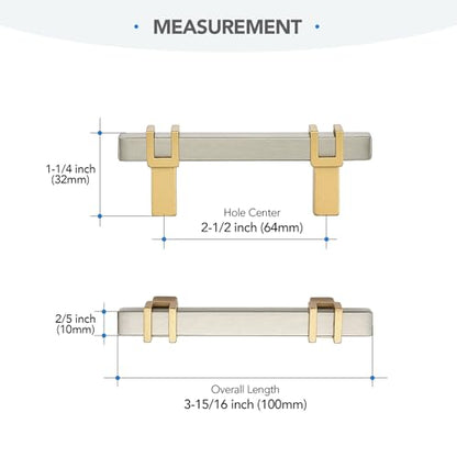 HOME EDIT 25 Pack 2-1/2 inch Cabinet Handles, Kitchen Cabinet Handles Brushed Nickel and Gold Drawer Pulls Zinc Alloy Square Bar Kitchen Pulls - color: Brushed Nickel and Gold, size: 2-1/2 Inch Hole Center