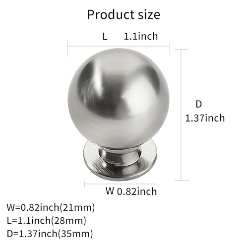 khtumeware 2 Pack 1.1 Inch Brushed Satin Nickel Cabinet Knobs Small Ball Kitchen Cabinet Hardware Drawer Knobs Pulls for Drawers. - color: Brushed Nickel, size: 1-1/8 Inch(28mm)Diameter