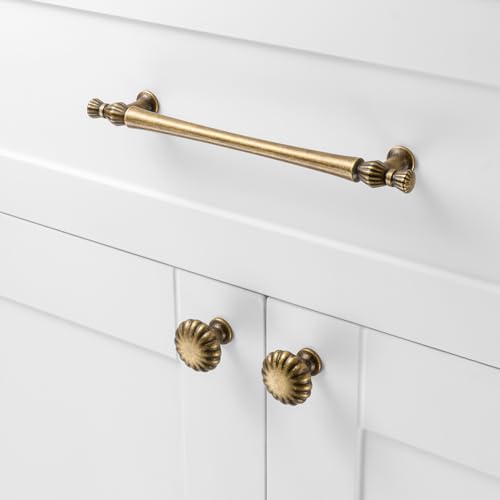 6-1/4 Inch Antique Brass Cabinet Pulls 10 Pack French Style P2408 - color: Antique Brass, size: 6-1/4" Hole Centers-10 Pcs