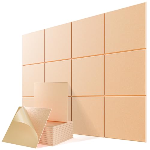12 Pack Self-Adhesive Acoustic Panels, 12" X 12" X 0.4" High-Density Sound Proof Foam Panels for Walls, Soundproof Wall Panels for Home & Office (Apricot Pink) - color: Apricot Pink, size: Basic 12 Pack