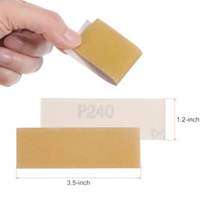 HARFINGTON 100pcs Micro Sander Paper 240 Grit 3.5x1.2 Inch Mini Sanding Sheets Strips Hook Loop Sandpapers for Wood Metal Small Projects Tight Spaces Polish Work - size: 3.5 x 1.2 inches