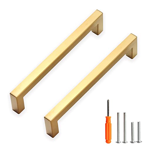 Cabinet Pulls Gold Cabinet Handles Square Drawer Pulls, 30 Pack 6-1/4 Inch Stainless Steel Kitchen Door Cupboard Cabinet Handles, Drawer Hardware Handles, 160mm Hole Centers - color: Gold, size: Two Hole - 6-1/4 inch Hole Centers(160mm)