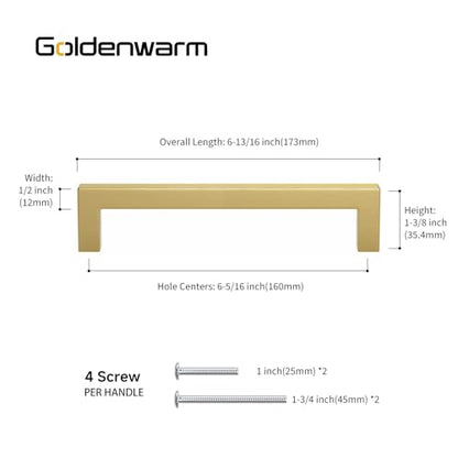 Goldenwarm 25 Pack 6-1/4 Inch Gold Cabinet Handles Gold Cabinet Pulls - color: Gold, size: 6-1/4in Hole Centers