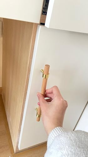 Adjustable Drawer Pulls Natural Wood and Brass Cabinet Handles for Kitchen Cupboard Closet,4Set Boho Wood and Gold Dresser Knob Unfinished DIY Brushed Brass Base 7~9.5 Inch 4Pack - size: 7~9.5 Inch 4Pack