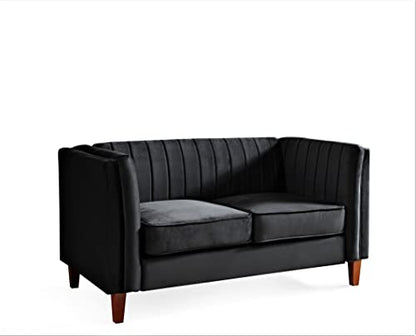 Container Furniture Direct Cavira Luxury Velvet Couch for Living Room with High Density Foam, Soft Fabric Upholstery, Removable Cushions and Solid Wood Legs, 60.2'' Wide Loveseat, Black - color: Black, size: Loveseat