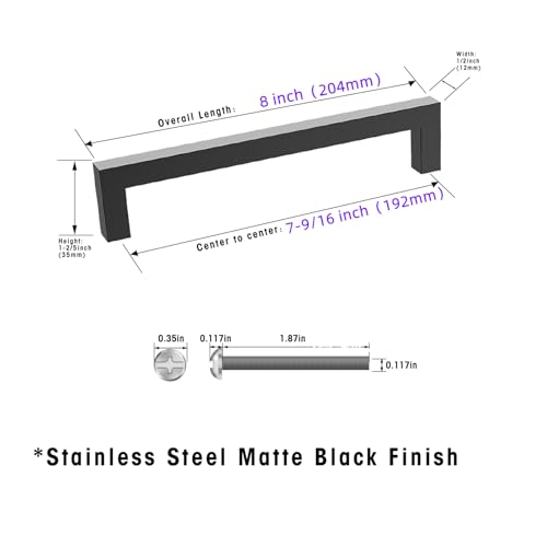 Matte Black 7-9/16 Inch Cabinet Handles, 30 Pack Cabinet Pulls - size: 7-9/16inch(192mm) Hole Center