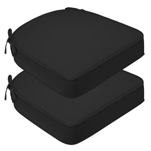 Outdoor Seat Cushions for Patio Furniture , 19" x 19" x 3" U & D-Shaped Patio Chair Cushions, UV & Weather-Resistant Round Corner Outdoor Seat Cushion Pads with Ties for Garden, Set of 2, Black - color: Black, size: 19x19x3 Inch-(2 Pack Round )