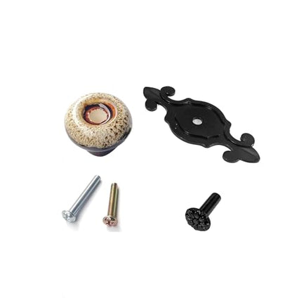 HUAMULAN 10 Pack Ceramic Knobs Leopard Dresser Cabinet Pulls with Backplate - color: HRJ1901-HeiBaoBai-10PACK