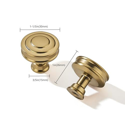 khtumeware 10 Pack 1-1/4 Inch(32mm) Brushed Brass Round Cabinet Knobs Heavy Duty Soild Warm Brass Cabinet Knobs Kitchen Brushed Gold Cabinet Hardware for Cupboard Drawer Handles - color: Brushed Brass, size: 1-1/4"(32mm)Diameter
