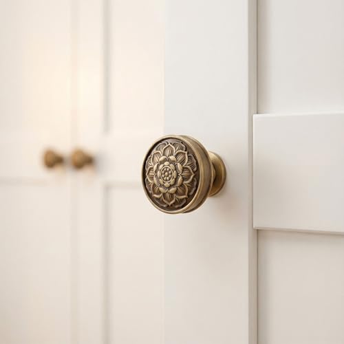 Brass Lotus Flower Cabinet Knob, Antique Brass Knobs-2 Pack - size: Brass Knobs B
