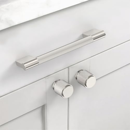 Asidrama 10 Pack 5 inch Brushed Satin Nickel Knurled Cabinet Handles - color: Brushed Satin Nickel, size: 5" Hole Center(128mm)