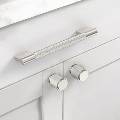 Asidrama 10 Pack 5 inch Brushed Satin Nickel Knurled Cabinet Handles - color: Brushed Satin Nickel, size: 5" Hole Center(128mm)