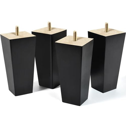 6 inch Furniture Legs Black Couch Legs Set of 4 Ottoman Replacement Sofa Legs for Sectional, Dresser, Recliner, Nightstand (6 inch (4pcs)) - size: 6 inch (4pcs)