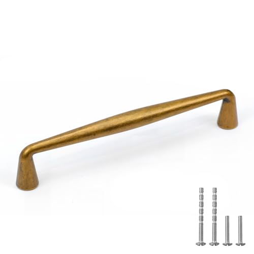 YAGU 6 Pack Antique Brass Top Cabinet Handles 5 Inch(128mm) Hole Center Solid Aged Bronze Kitchen Drawer Pulls Furniture Hardware for Dresser Cupboard Wardrobe Closet Vanity - color: Antique Brass, size: 6 Pack, style: 5''/128MM Hole Center