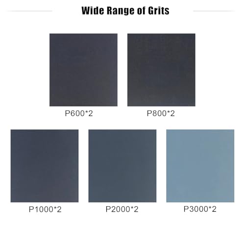 Premium Sandpaper Assortment 9" x 11" - 10 Pcs (with 2 Each of 600, 800, 1000, 2000, 3000 Grits) Silicon Carbide Wet Dry Sand Paper Sheets - Sanding Automotive, Woodworking Furniture, Metal Finishing - style: Sandpaper Assorted Grit(600, 800, 1000, 2000,