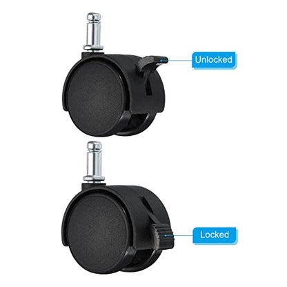 PATIKIL 1.5 Inch Swivel Casters, 6 Pack Nylon 360 Degree Universal Circlip Swivel Stem Wheels with Brake for Chair Furniture Replacement, Black