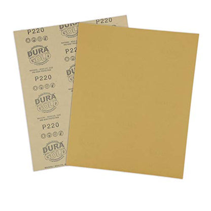 Dura-Gold Premium 9" x 11" Gold Sandpaper Sheets, 220 Grit (Box of 10) - size: 220-Grit