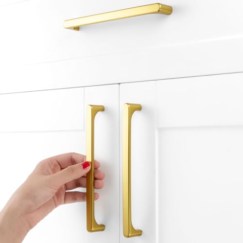6-1/4 Inch Brushed Gold Cabinet Pulls Kitchen Handles 10 Pack 3126 - color: Brushed Gold, size: 6-1/4 In Hole Distance