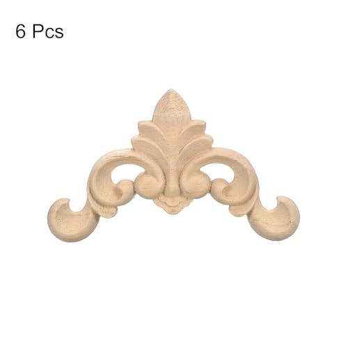 uxcell 6Pcs Wood Carved Appliques, Unpainted Carving Decals for Bed Door Cupboard Dresser Wardrobe Furniture Decoration DIY (4x4cm/1.57"x1.57")