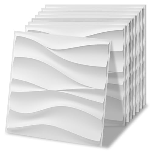 Art3d 20 Pack Decorative 3D Wall Panels, 19 Sq.Feet PVC Interior Wall Décor, 11.8"x11.8", White - color: 3D Wavy White, size: 20 pcs