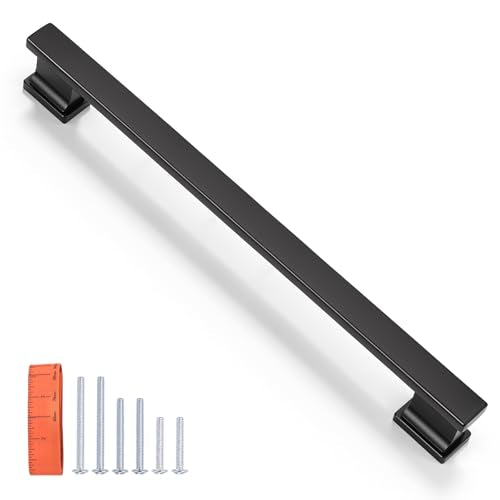 KNOBWELL 6 Pack Matte Black Solid Cabinet Pulls 7-9/16 Inch(192mm) Hole Center Kitchen Cabinet Handles,Cabinet Hardware for Cupboard Drawer Pulls - color: Matte Black, size: Hole Center：7-9/16 inch（192mm）
